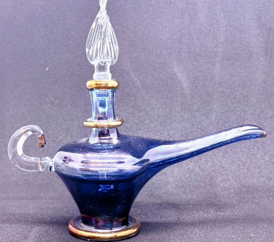 1 of 1 Handblown Genie Oil Bottle - Royal Deep Blue