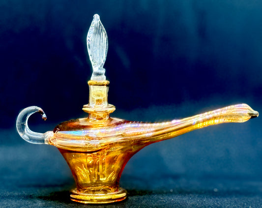 1 of 1 Handblown Genie Oil Bottle - Yellow
