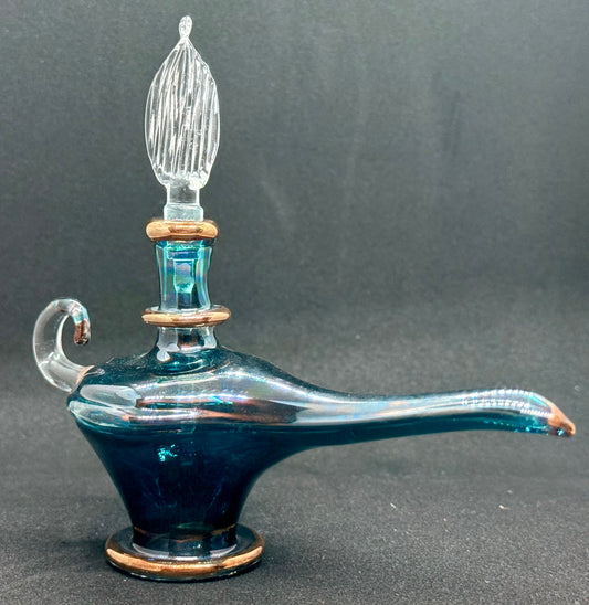 1 of 1 Handblown Genie Oil Bottle - Royal Deep Blue