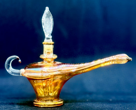 1 of 1 Handblown Genie Oil Bottle - Yellow